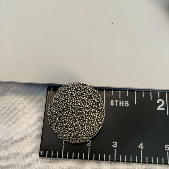 Silver Tone Clip On Earrings Beaded Button Classic - Picture 3 of 4